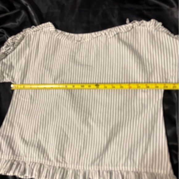 MADEWELL| Top White Blue Striped Ruffle Trim Tie Shoulder Short Sleeve| size S - Picture 5 of 7